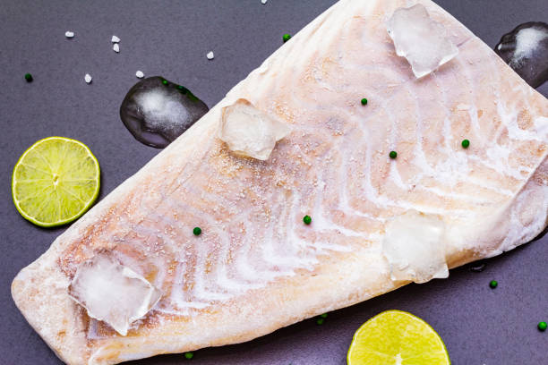 istock Frozen pollock fillet with pieces of ice 1153638257