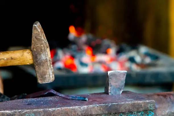 Closeup detail of the vintage blacksmith workshop