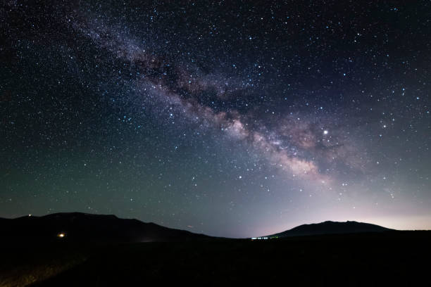 istock Beautiful night landscape, milky way galaxy. Space background. 1153638780