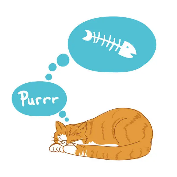 Vector illustration of Orange Tabby Cat with Fish Bubble