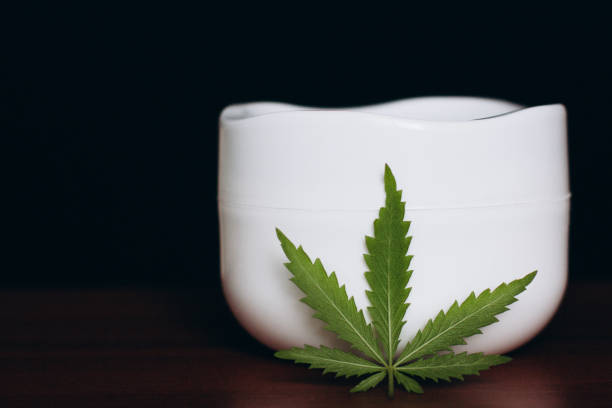 istock Moisturizing hemp hand cream in dose with green cannabis leaf. Cannabis cosmetics. Cream from biological and ecological plants of hemp vegetable pharmaceutical oil CBD 1153641299
