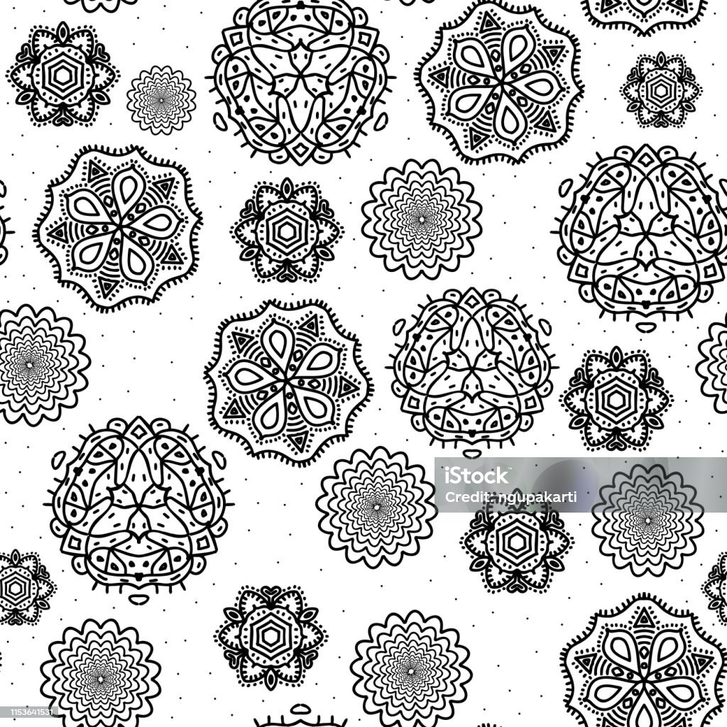 Black and white circle abstract mandala ornament pattern perfect background for seamless repeating fashion textile print Abstract stock vector