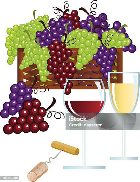 Виноград С Едой И Вино — стоковая векторная графика и другие изображения на тему Алкоголь - напиток - Алкоголь - напиток, Без людей, Белое вино