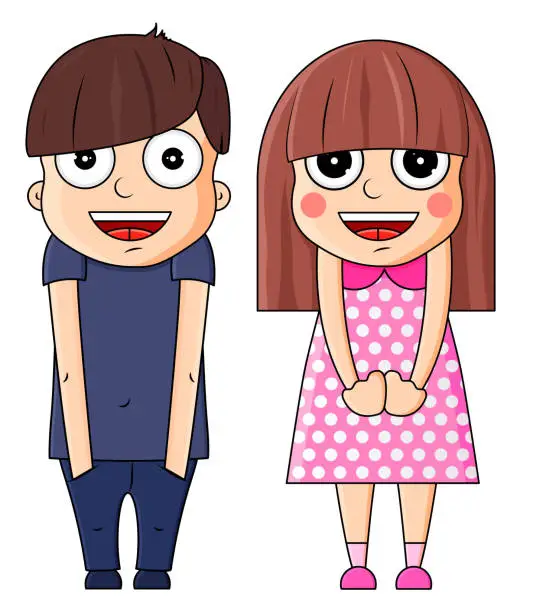 Vector illustration of Cute cartoon boy and girl with happy emotions. Vector illustration