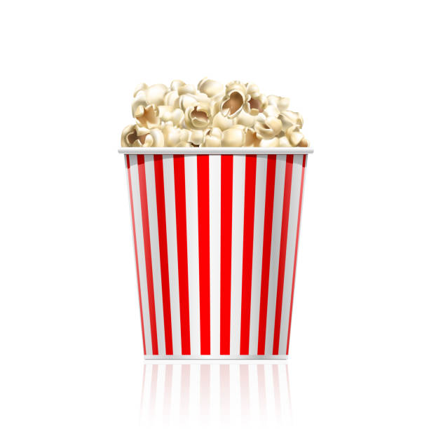 istock Red striped popcorn bucket isolated on white background. 1153645096