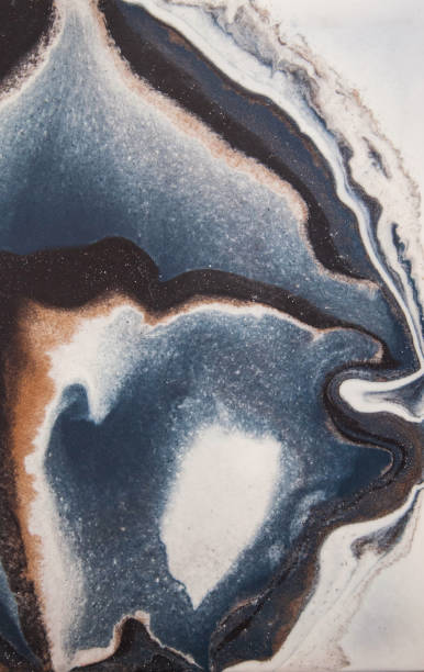 Abstract agate background, blue & gold seashore fluid, vertical