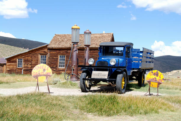 Bodie, California, 09/14/2011Old Pickup truck at vintage gas station in Bodie ghost town