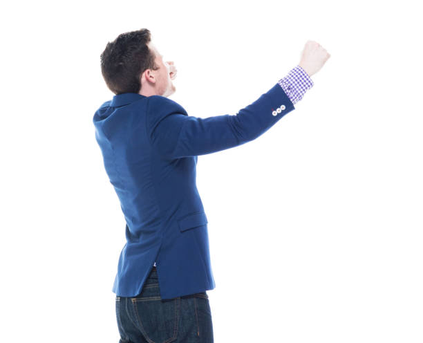 istock Rear view of businessman cheering 1153646802
