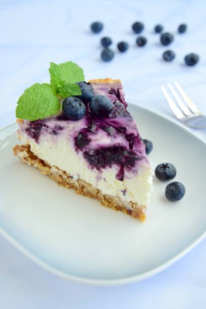 istock Homemade blueberry swirl cheesecake with mint leaf 1153648448