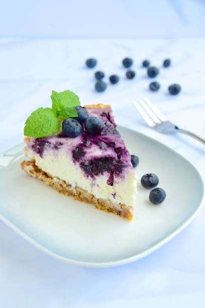 istock Homemade blueberry swirl cheesecake with mint leaf 1153648452