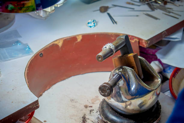istock Ring on working desk for craft jewelery making 1153648473