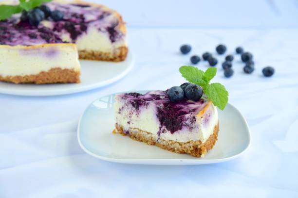 istock Homemade blueberry swirl cheesecake with mint leaf 1153648688