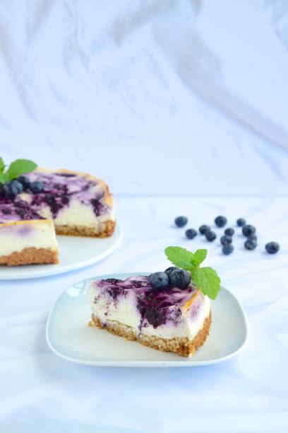 istock Homemade blueberry swirl cheesecake with mint leaf 1153648703