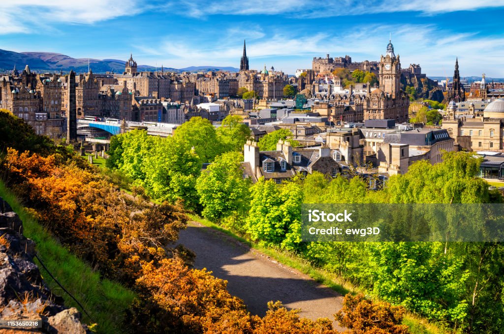 View over historic Edinburgh from Calton Hill, Scotland, UK Edinburgh - Scotland Stock Photo
