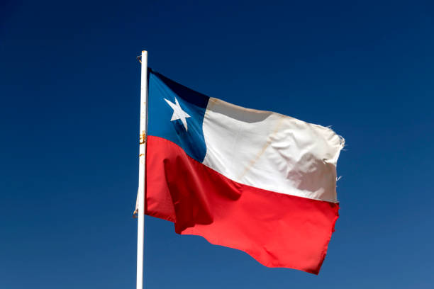 The flag of Chile, known as La Estrella Solitaria, the Lone Star, with red, white and blue colors and white star