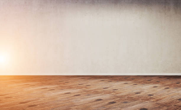 istock 3D rendering, Concrete, Empty, Floor, Old, White, armchair, bulbs, large, light, modern, parquet, room, shabby, wall, window 1153652626