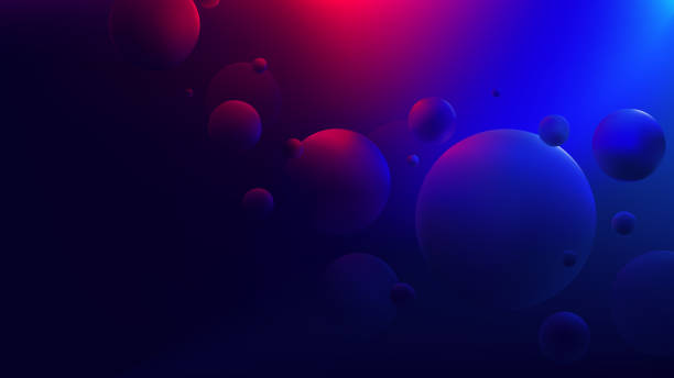 istock Bright red-blue glow reflecting on flying spheres, Colorful gradient round shapes, Retro futuristic neon cyberpunk background 1153657044