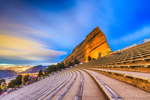 Morrison, Colorado, USA - March 12, 2019 : Early morning at Red Rocks Amphitheater. The renown open air amphitheater has operated since 1906.