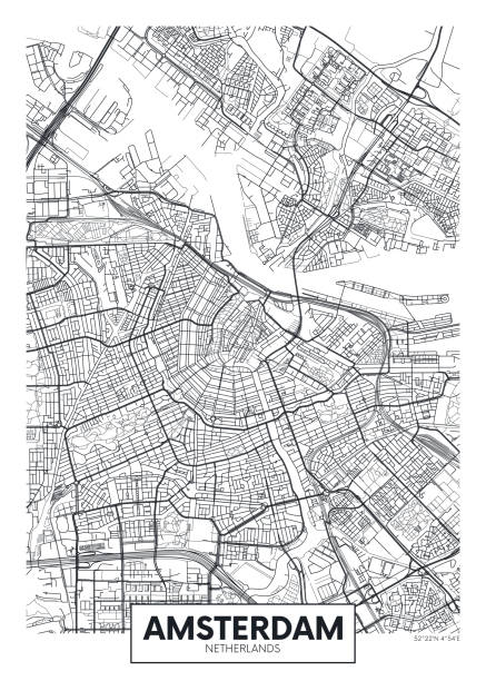 도시 지도 암스테르담, 여행 벡터 포스터 디자인 - skyline silhouette cityscape residential district stock illustrations