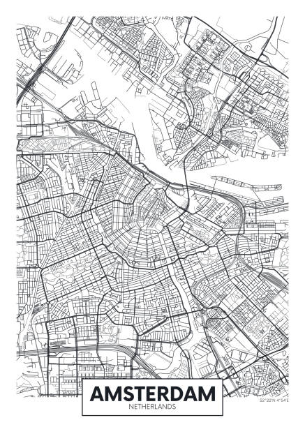 ilustrações de stock, clip art, desenhos animados e ícones de city map amsterdam, travel vector poster design - amsterdam