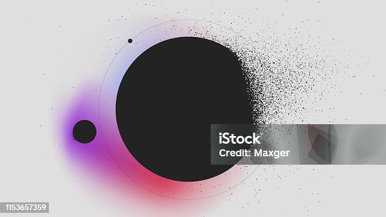 istock Sphere dissolves turning to dust on gradient background, abstract background 1153657359