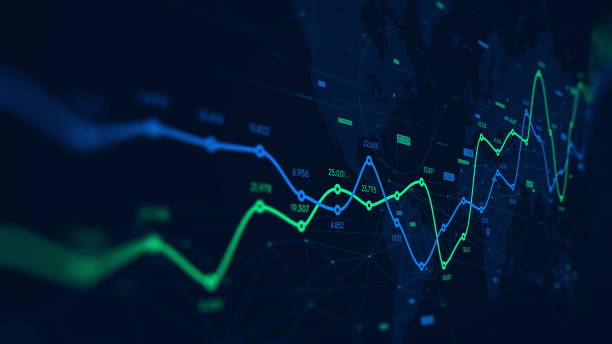 디지털 분석 데이터 시각화, 재무 일정, 관점에서 모니터 화면 - finance stock illustrations