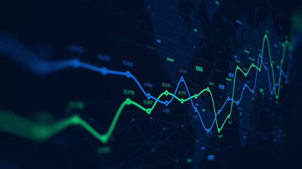 Digital analytics data visualization, financial schedule, monitor screen in perspective Digital analytics data visualization, financial schedule, monitor screen in perspective for presentations chart stock illustrations