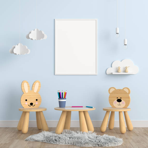 istock Blank photo frame for mockup in child room, 3D rendering 1153659059
