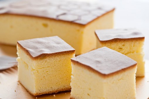 close up of honey sponge cake