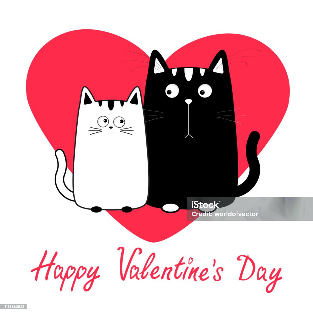 Chúc Mừng Ngày Valentine Phim Hoạt Hình Dễ Thương Mèo Trắng Đen ...