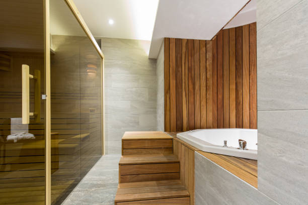 istock Interior of a hotel bathroom with sauna 1153669615