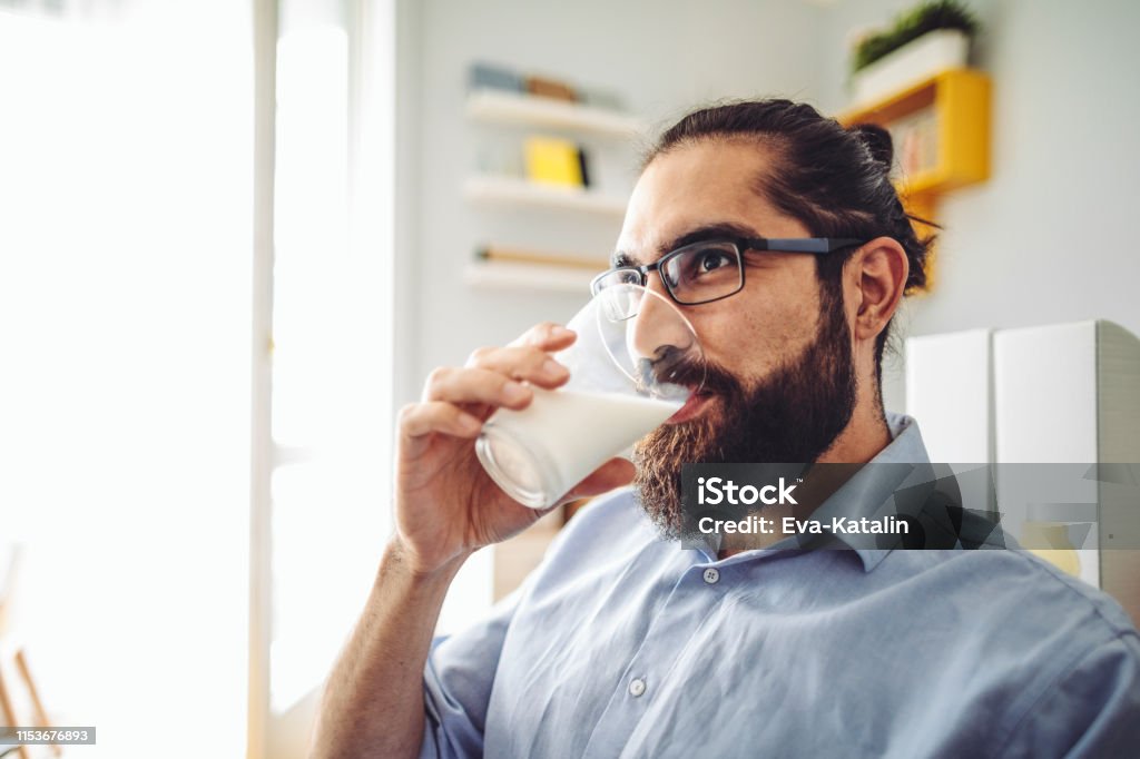 Having breakfast at home Milk Stock Photo