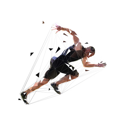 Running man, side view, isolated geometric vector illustration. Run