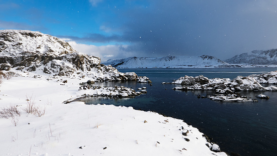 Photo of a Winter landscpe in the Lofoten Islands in Norway.