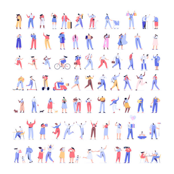 People kit - Part1. Crowd of people Huge  Vector set. Different walking and running people. Male and female. Flat vector characters isolated on white background. lifestyles illustrations stock illustrations