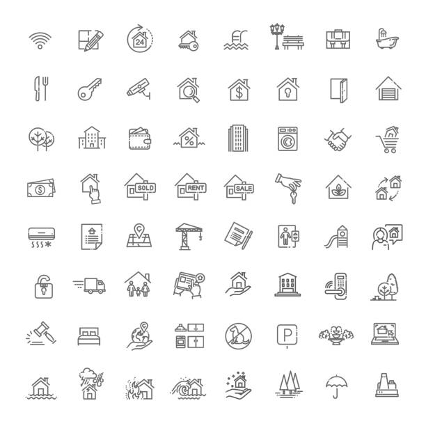 Vector Set of Real Estate Related Vector Line Icons Outline web icons set - Real Estate - Vector icon set stock illustrations