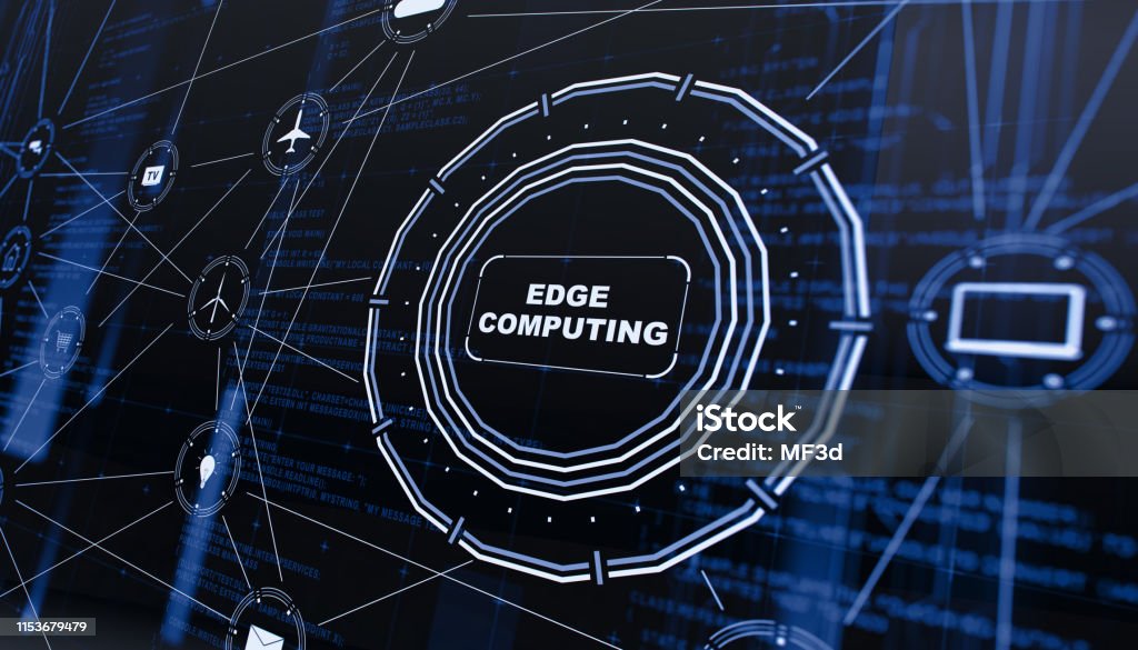 Edge computing digital background technology and innovation concept At The Edge Of Stock Photo