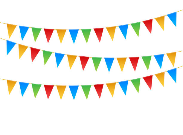 istock Birthday party invitation banners. Set of flag garlands. Vector stock illustration. 1153679656