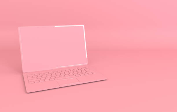 istock Laptop mockup background in modern minimal style. Notebook 3d render in pink color. Technology gadget concept 1153682922