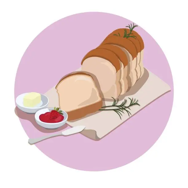 Vector illustration of Classic Bread and Butter, Strawberry Jam