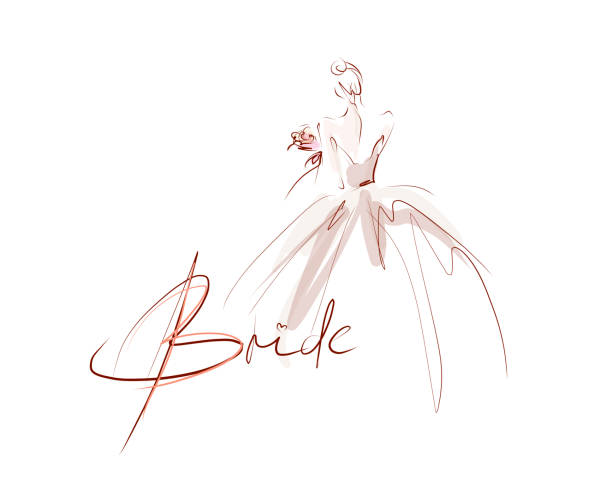 ilustraciones, imágenes clip art, dibujos animados e iconos de stock de joven hermosa novia en el vestido. ilustración de moda dibujada a mano - vestido novia