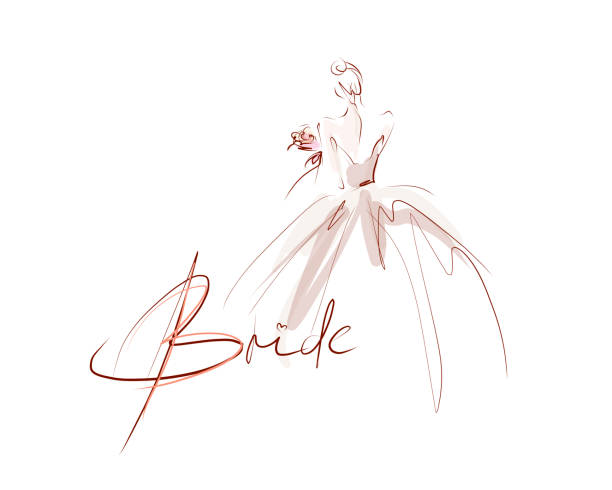 Young beautiful bride in dress. Hand-drawn fashion illustration Sketch, vector dress illustrations stock illustrations