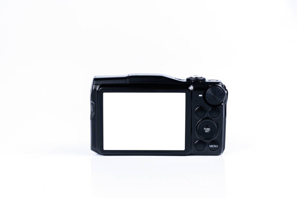 istock Rear view of digital compact camera isolated on white background. 1153689341
