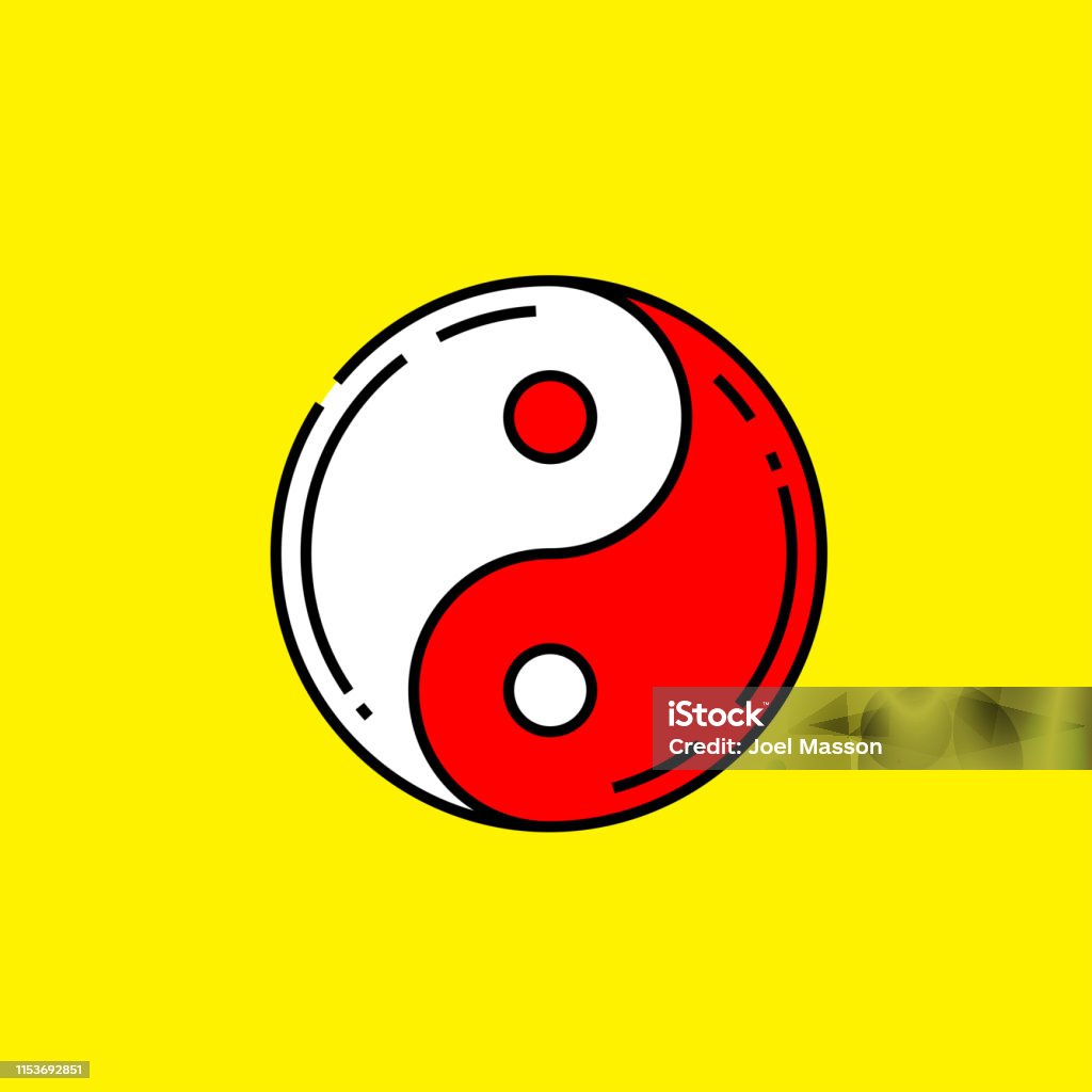 Red Yin and Yang symbol Red Yin and Yang symbol. Chinese Taoism icon isolated on yellow background. Vector illustration. Balance stock vector