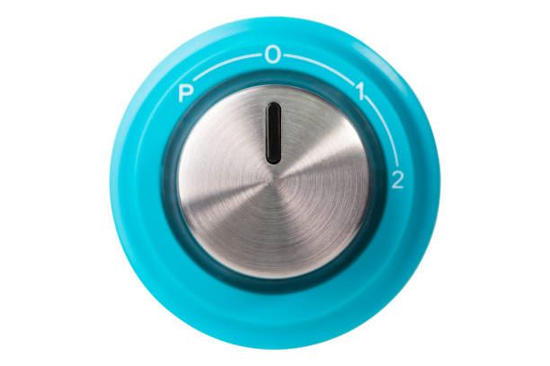 istock Power regulator with metal handle and blue background 1153692904
