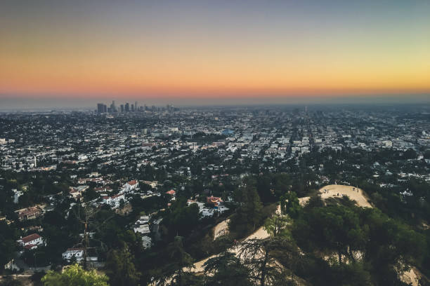 istock View On Los Angeles And Downtown During Sunset With Orange Sky From Griffith Observatory 1153696857
