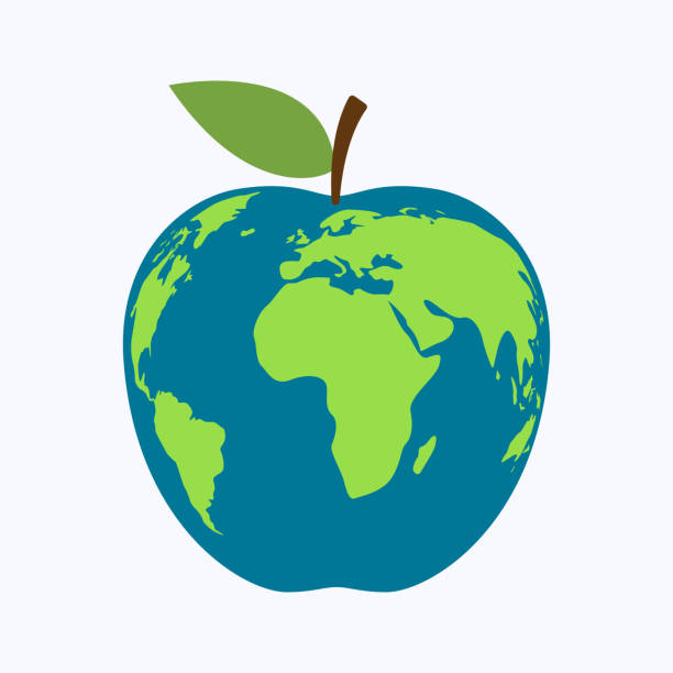 ilustrações, clipart, desenhos animados e ícones de mapa de mundo de apple no fundo branco, ilustração do vetor - 2281