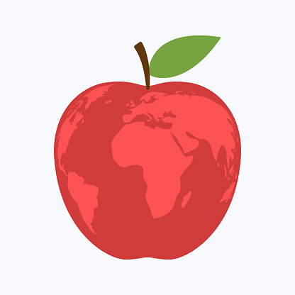 Apple world map on white background, vector illustration