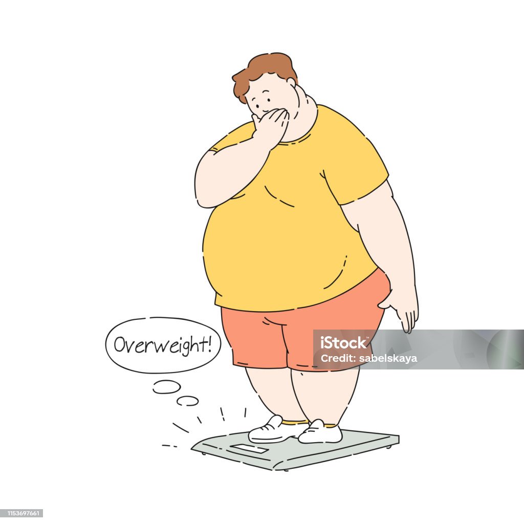 Vector Phẳng Thừa Cân Béo Phì Người Đàn Ông Không Hạnh Phúc Ở Quy ...