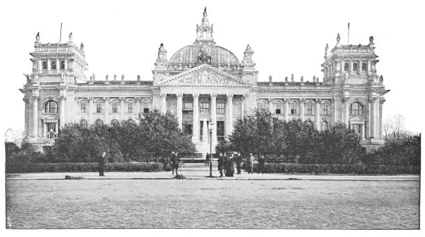 el reichstag en la koenigsplatz en berlín, alemania-imperial alemania 19th siglo - berlin germany facade day outdoors fotografías e imágenes de stock